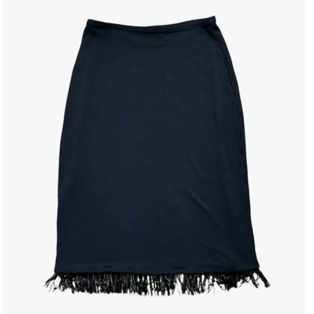 CL Carole Little black Women  skirt with bugle bead fringes Sz  Medium E…